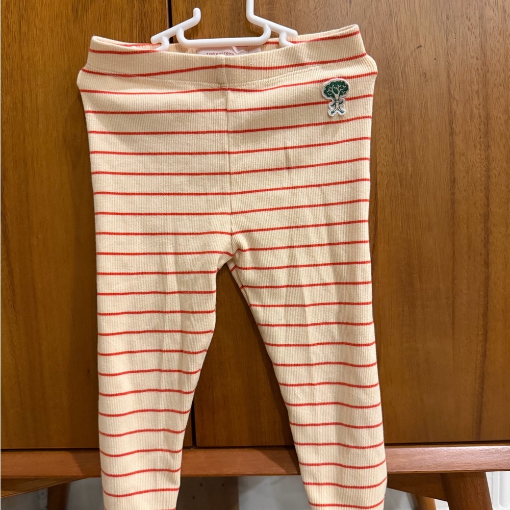 Chic Cream and Red Striped Kids Leggings